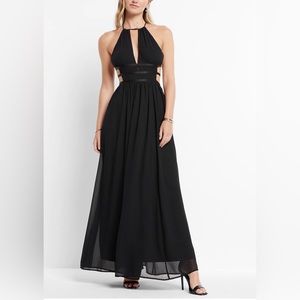 Express Strappy Halter Cutout Plunge Maxi Sheath Dress